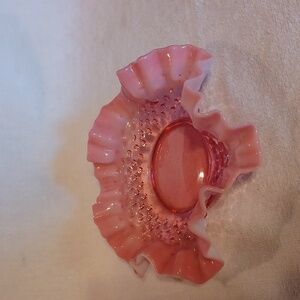 Vintage Cranberry Fenton Ruffled Dish Opalecent Hobnail